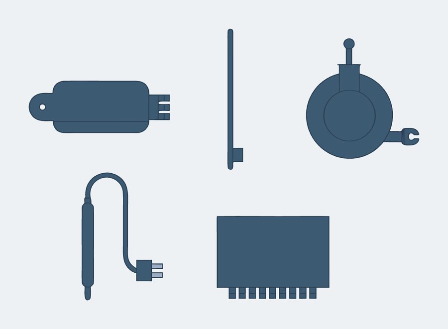 Pool heater service components: igniter, flame sensor, pressure switch, thermistor and control board.